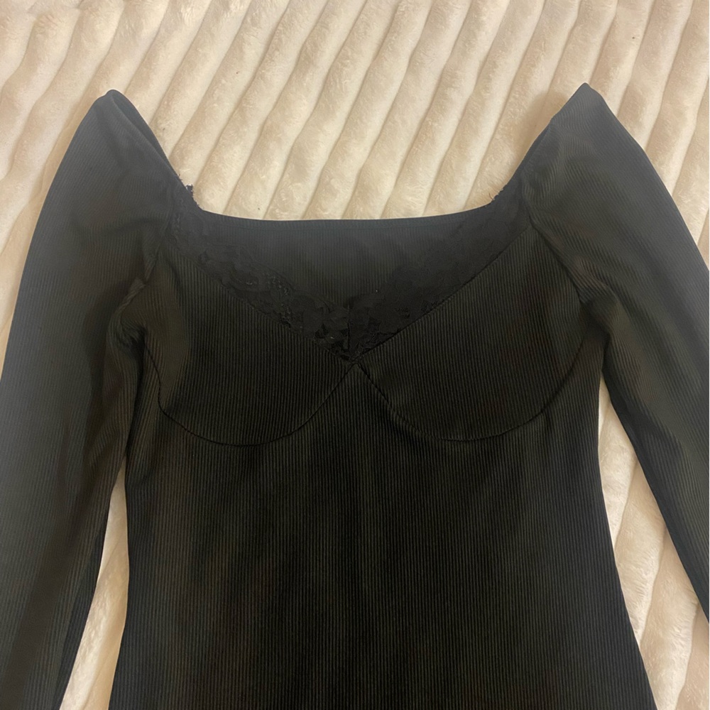 🖤 Sexy and Elegant Sweetheart Neckline Lace Edge Black Slinky Bodycon Mini Dress